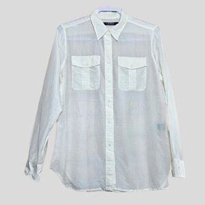 Lauren Ralph Lauren Sheer Silk‑Blend White Button‑Down Shirt — Size M